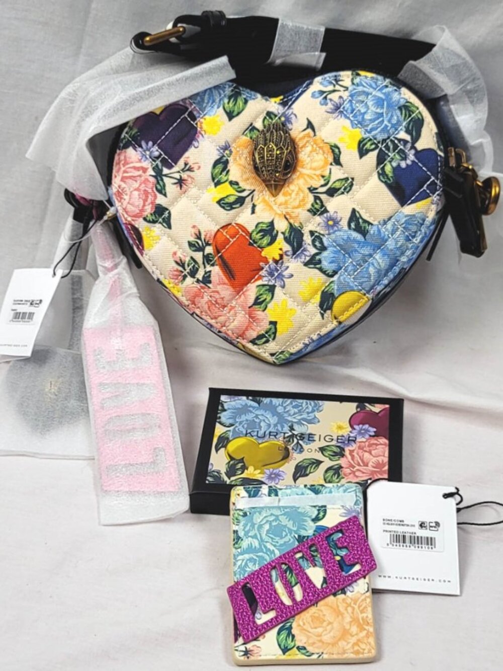2 pc. NWT KURT GEIGER SOUTHBANK DUAL ZIPPER HEART CROSSBODY BAG/PURSE-CC WALLET